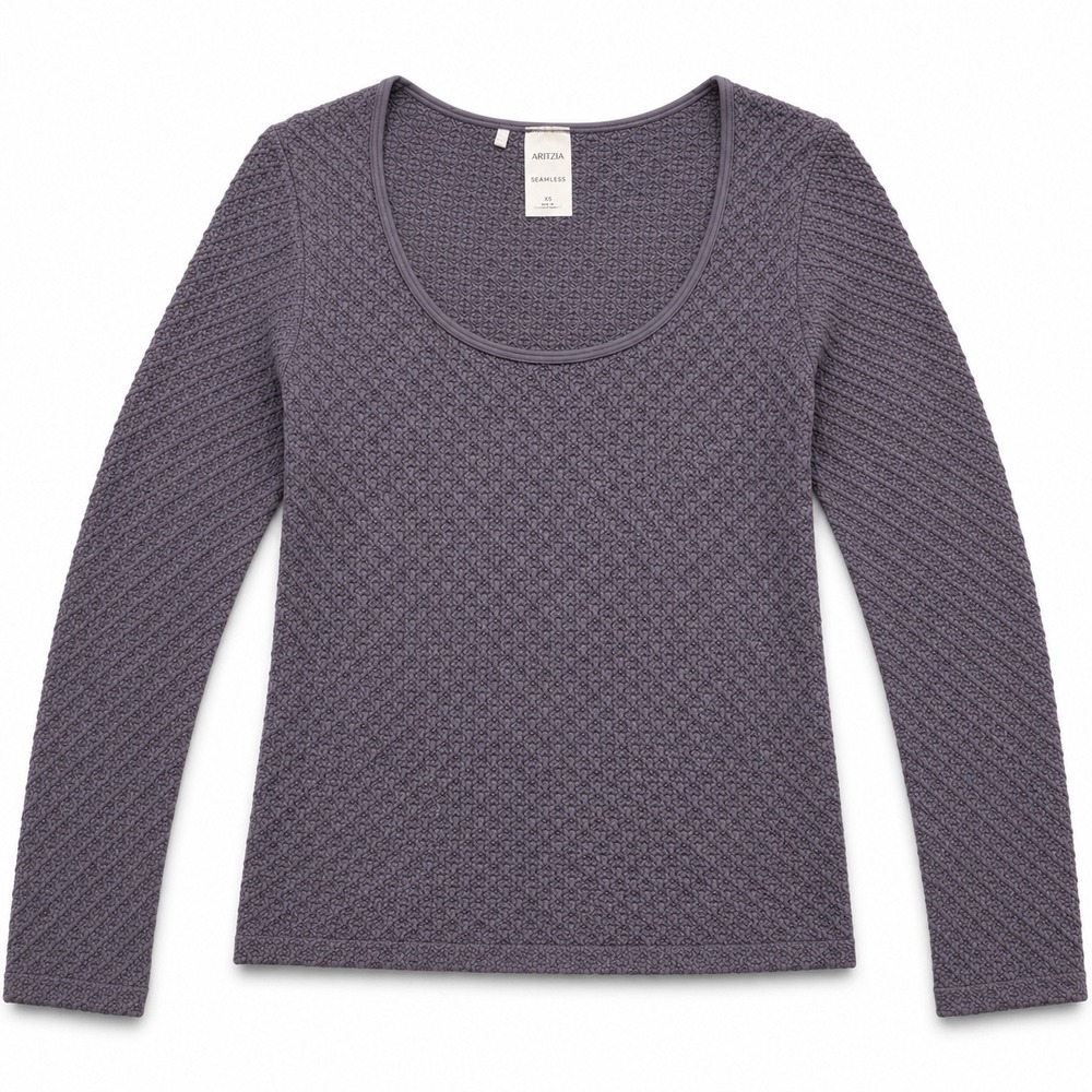 Aritzia‎ Seamless Long Sleeve Textured Scoop Neck Top Purple Large
